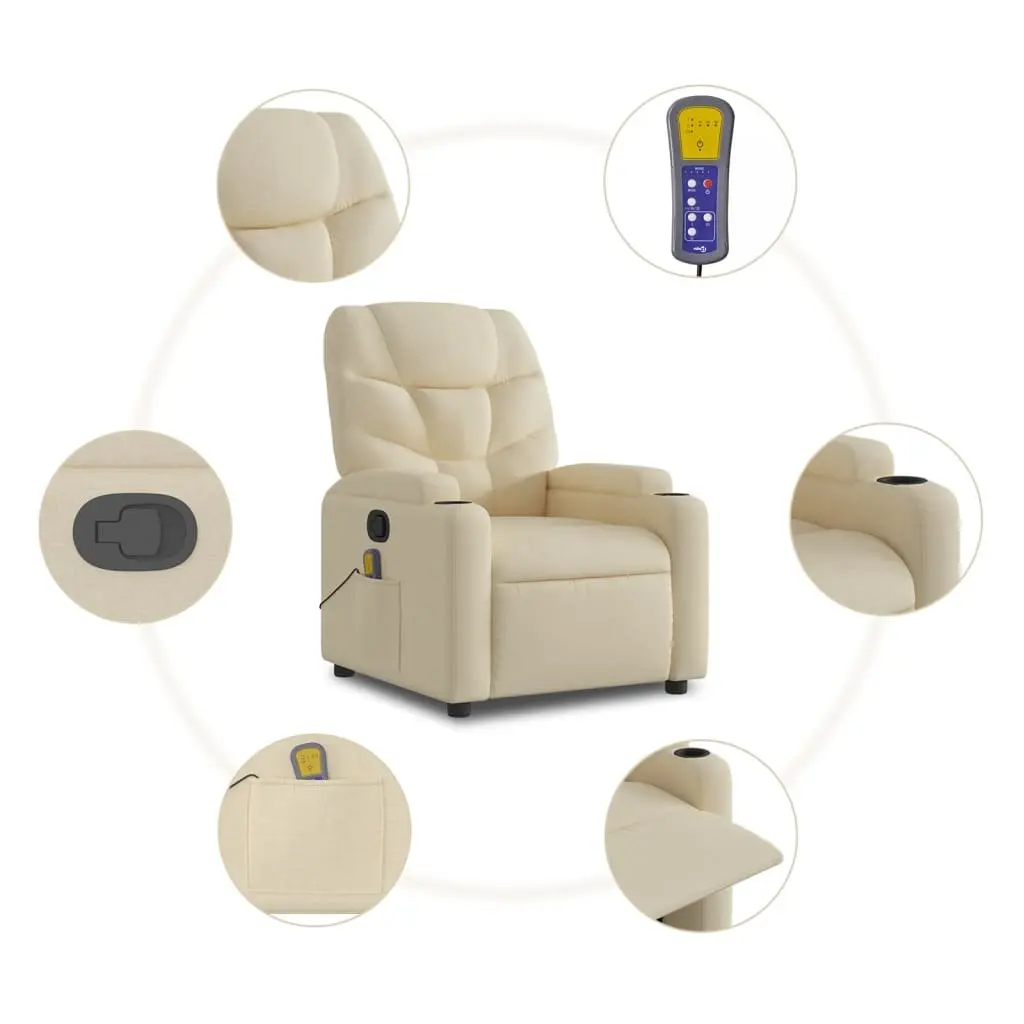 Recliner Chair Cream Fabric Vibration Manual Recline Massage Lounge Armchair