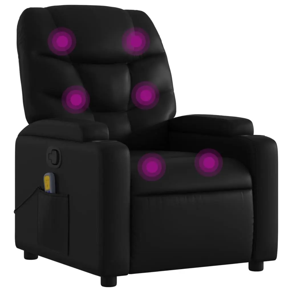 Massage Recliner Chair Black Faux Leather Manual Reclining 6 Massage Points