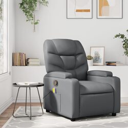 Massage Recliner Chair Grey Faux Leather Manual Recline Vibration 6 Points