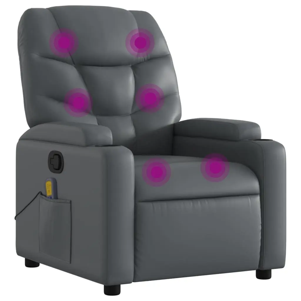 Faux Leather Massage Recliner Chair Manual Vibration Grey 6 Point Adjustable