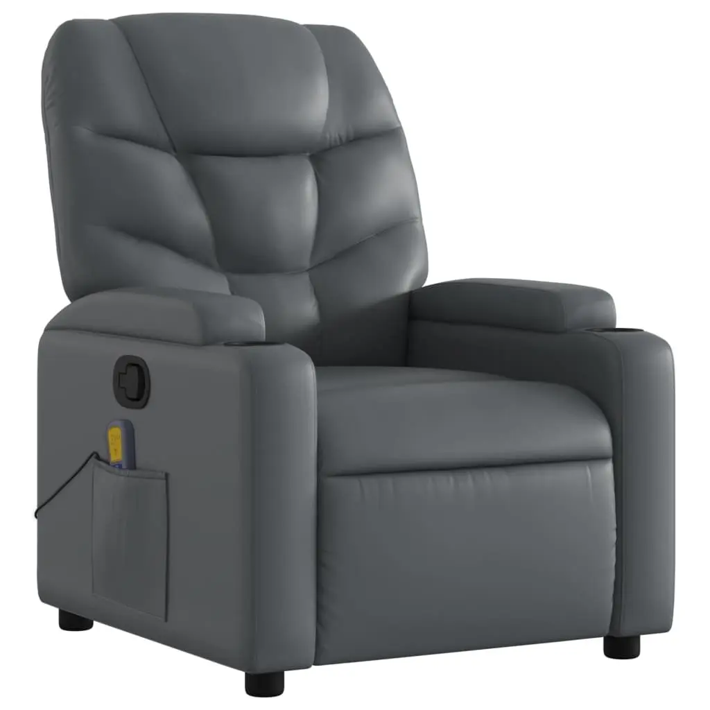 Faux Leather Massage Recliner Chair Manual Vibration Grey 6 Point Adjustable
