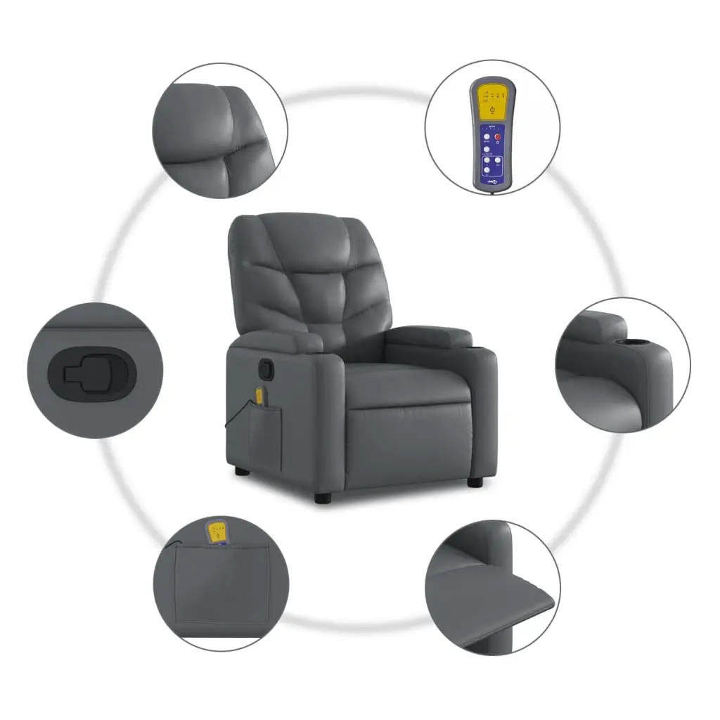 Faux Leather Massage Recliner Chair Manual Vibration Grey 6 Point Adjustable