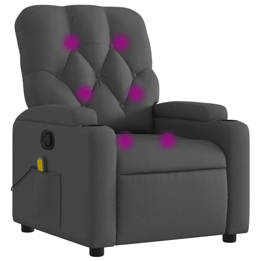 Massage Recliner Chair Grey Fabric Manual Reclining Armchair with Vibration 135 Degrees Tilt 6 Massage Points