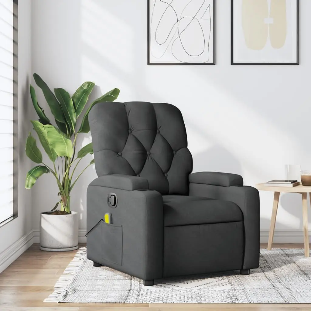 Massage Recliner Chair Grey Fabric Manual Reclining Armchair with Vibration 135 Degrees Tilt 6 Massage Points