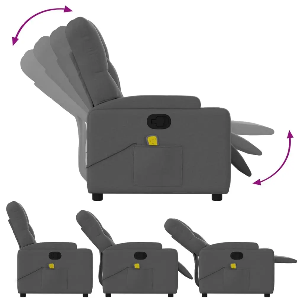 Massage Recliner Chair Grey Fabric Manual Reclining Armchair with Vibration 135 Degrees Tilt 6 Massage Points