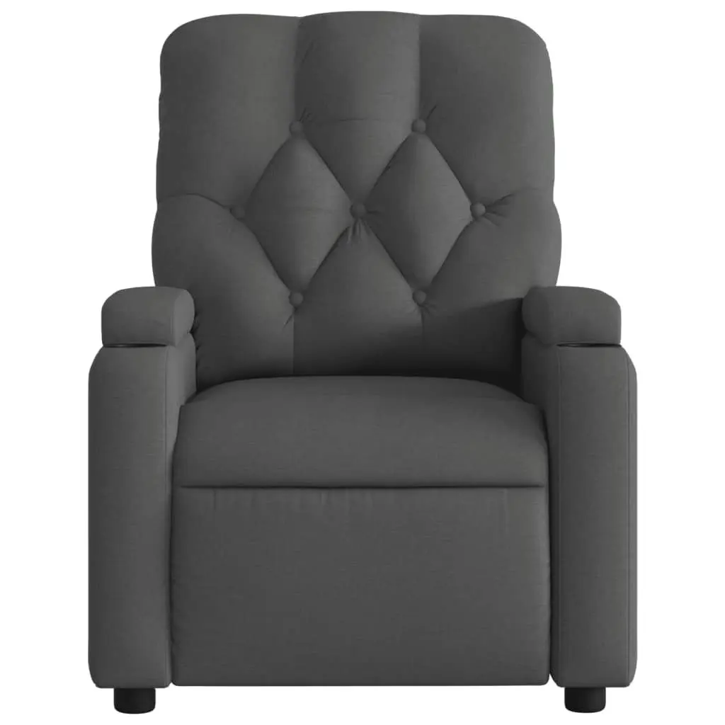 Massage Recliner Chair Grey Fabric Manual Reclining Armchair with Vibration 135 Degrees Tilt 6 Massage Points
