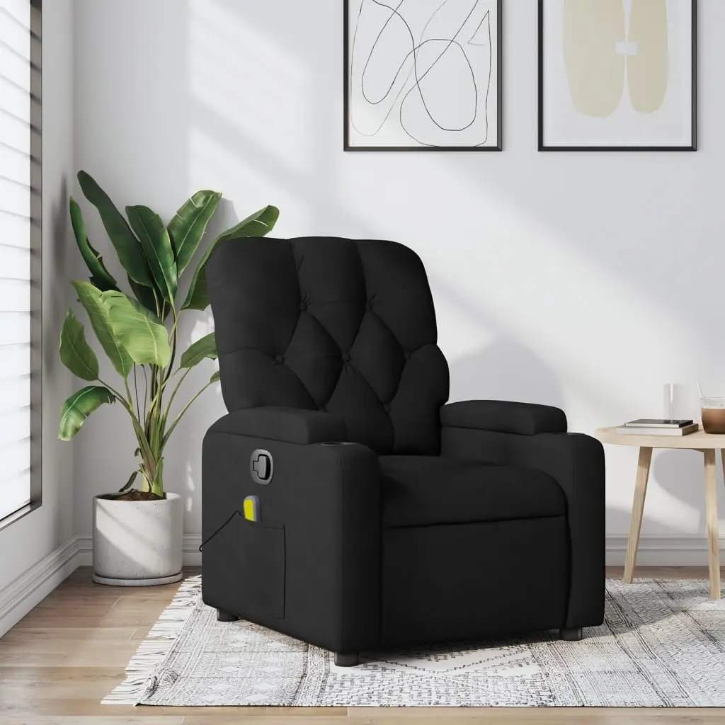 Massage Recliner Chair Black Fabric Manual Recline Vibration Armchair