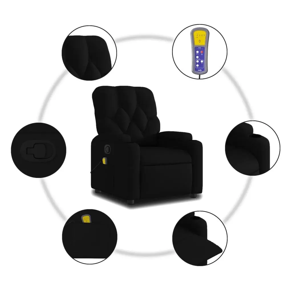 Massage Recliner Chair Black Fabric Manual Recline Vibration Armchair