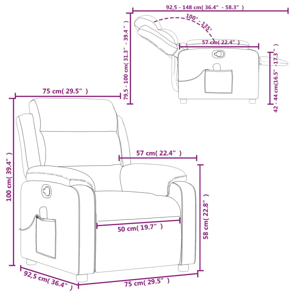 Massage Recliner Chair Black Faux Leather Manual Reclining Armchair