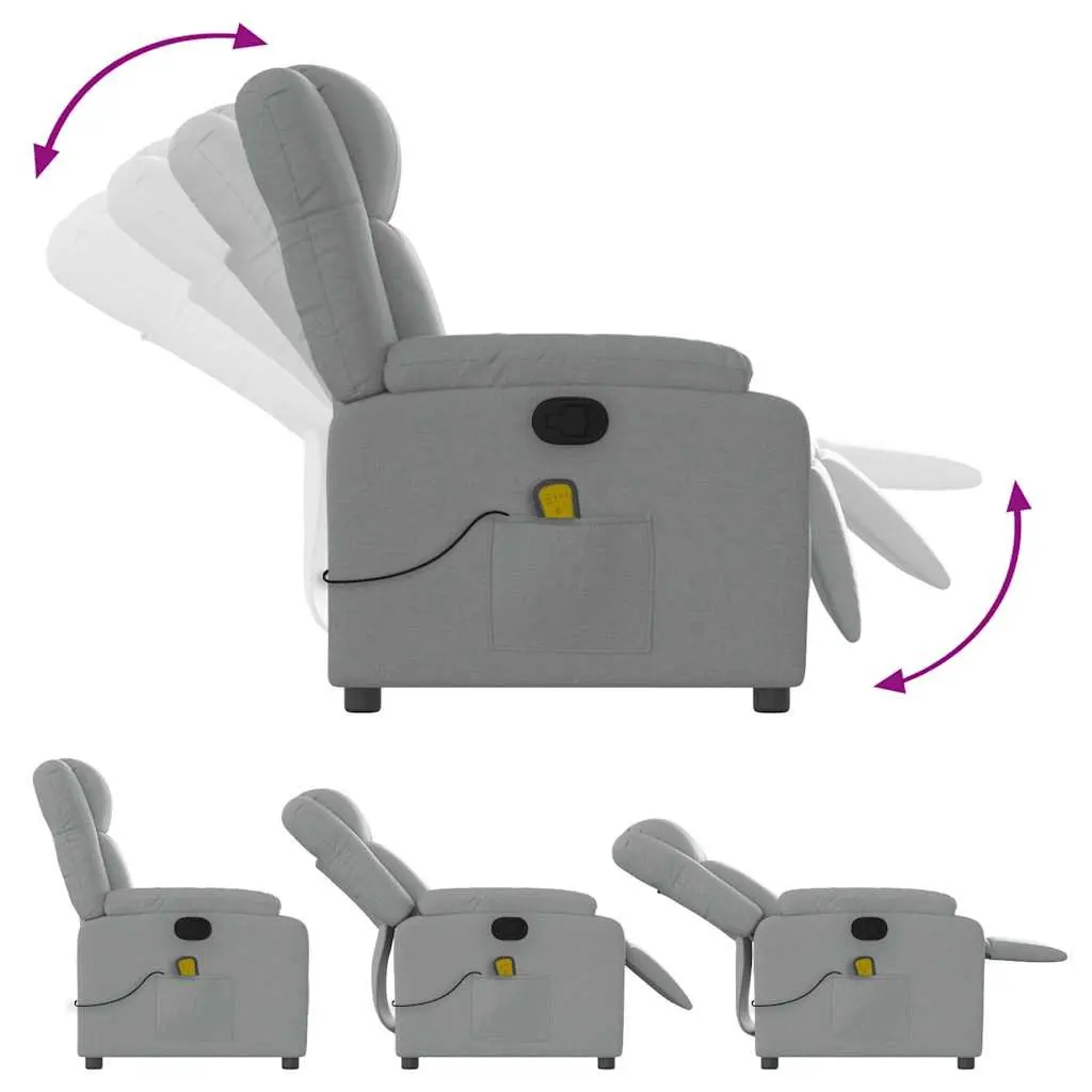 Massage Recliner Chair Light Grey Fabric Manual Reclining Armchair