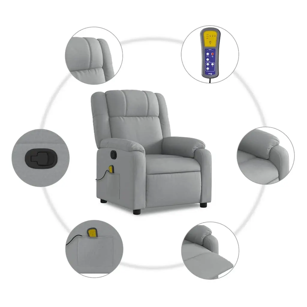Massage Recliner Chair Light Grey Fabric Manual Reclining Armchair
