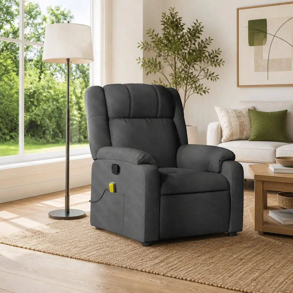 Recliner Chair Fabric Dark Grey Manual Massage Vibration 6 Points