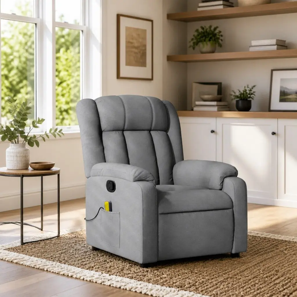 Manual Adjustable Massage Recliner Chair Grey Fabric 135 Degrees Vibration Massage Armchair