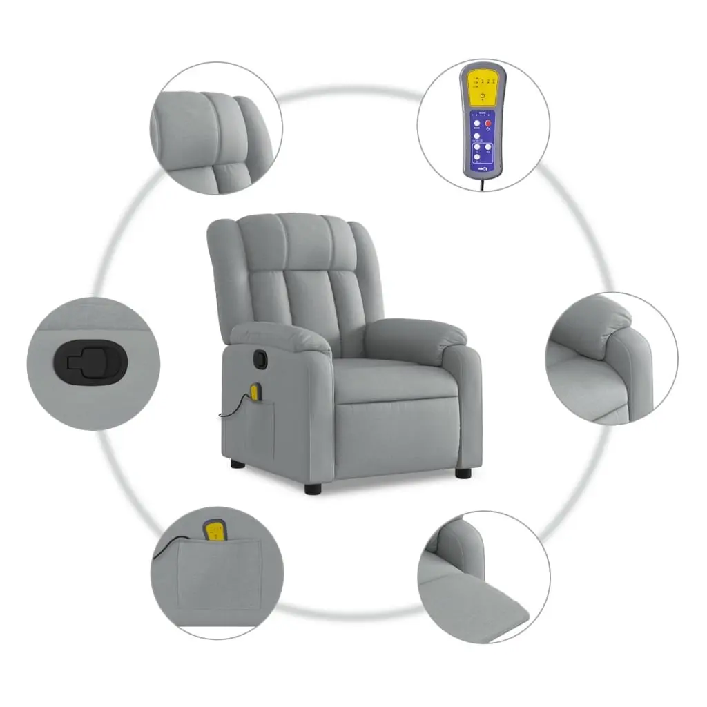 Manual Adjustable Massage Recliner Chair Grey Fabric 135 Degrees Vibration Massage Armchair