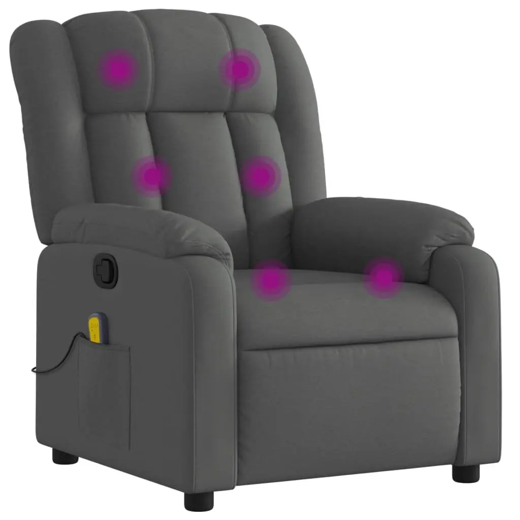 Massage Recliner Chair Grey Fabric Manual Recline 6 Vibration Points Armchair