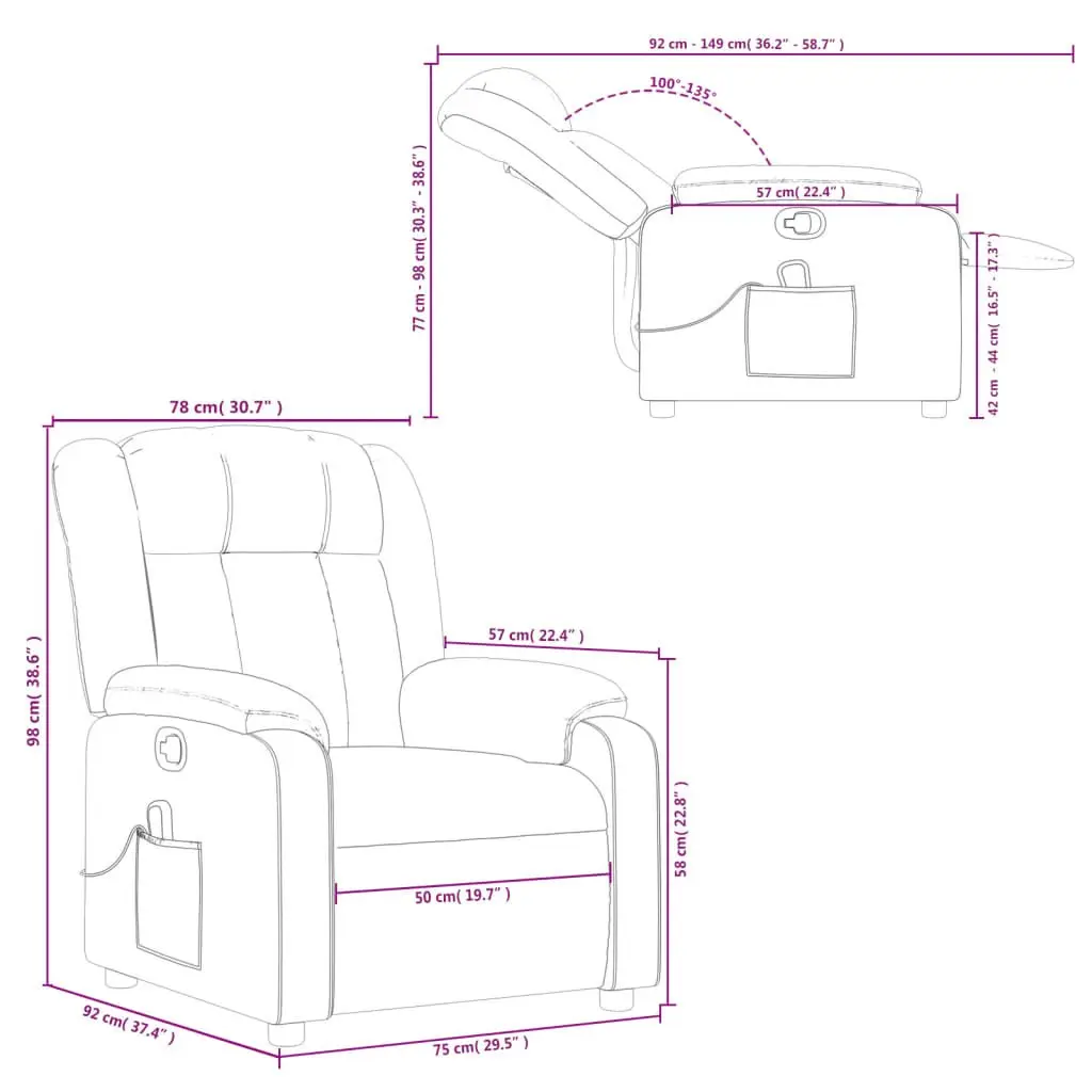 Massage Recliner Chair Grey Fabric Manual Recline 6 Vibration Points Armchair