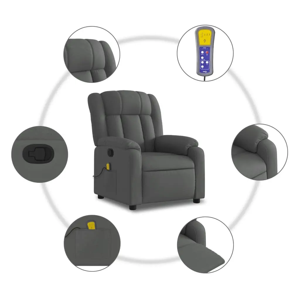 Massage Recliner Chair Grey Fabric Manual Recline 6 Vibration Points Armchair