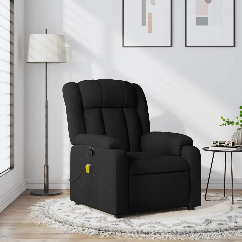 Massage Recliner Chair Black Fabric Manual Armchair 135 Degrees Vibration Massage