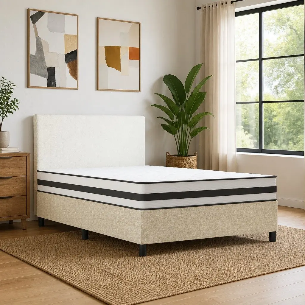 Queen Size Bonnell Spring Mattress Medium Firmness White 152x203cm Bedroom Sleep