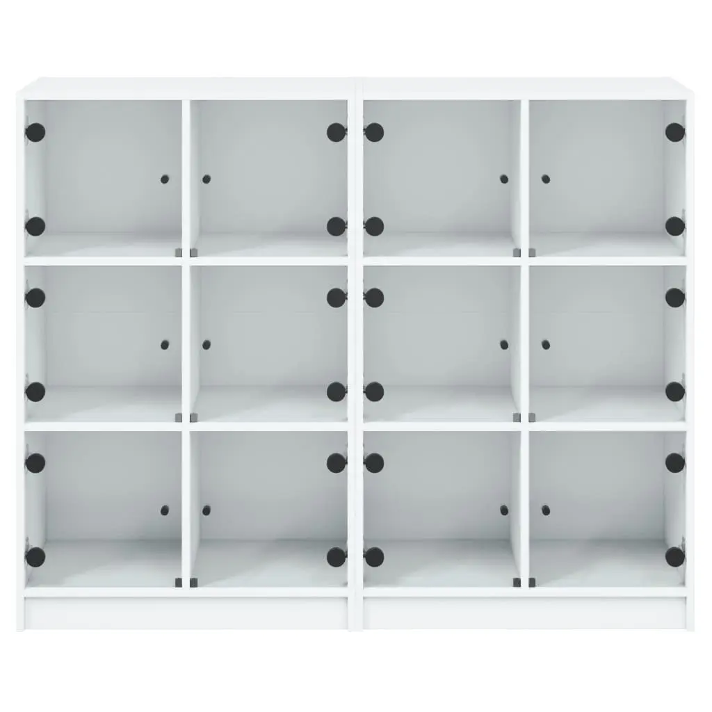 White Bookcase with Glass Doors Storage Cabinet Engineered Wood Shelving Unit