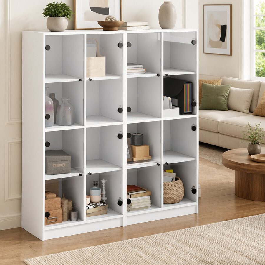 Stylish White Bookcase with Glass Doors for Your Living Space