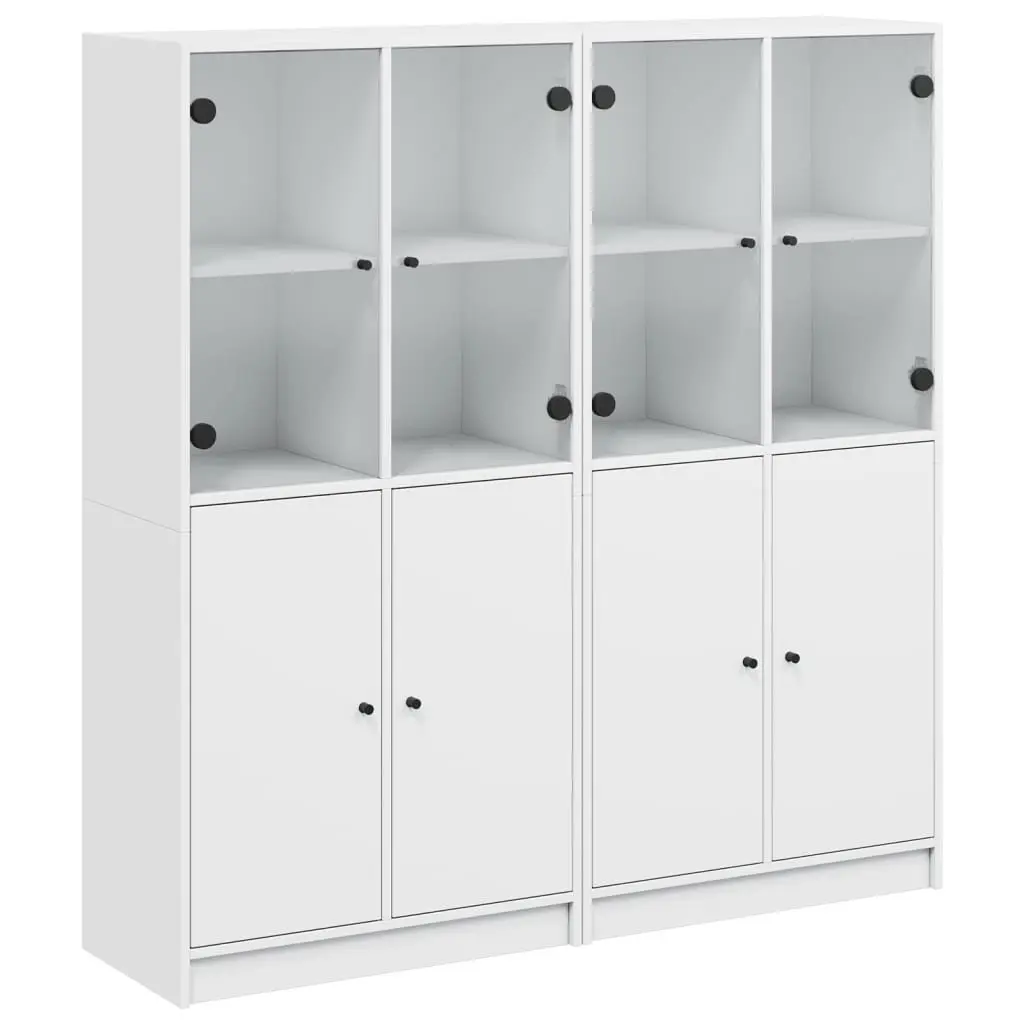 White Bookcase with Doors Engineered Wood Storage Cabinet 136W x 37D x 142H cm