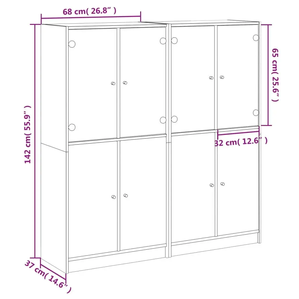 White Bookcase with Doors Engineered Wood Storage Cabinet 136W x 37D x 142H cm