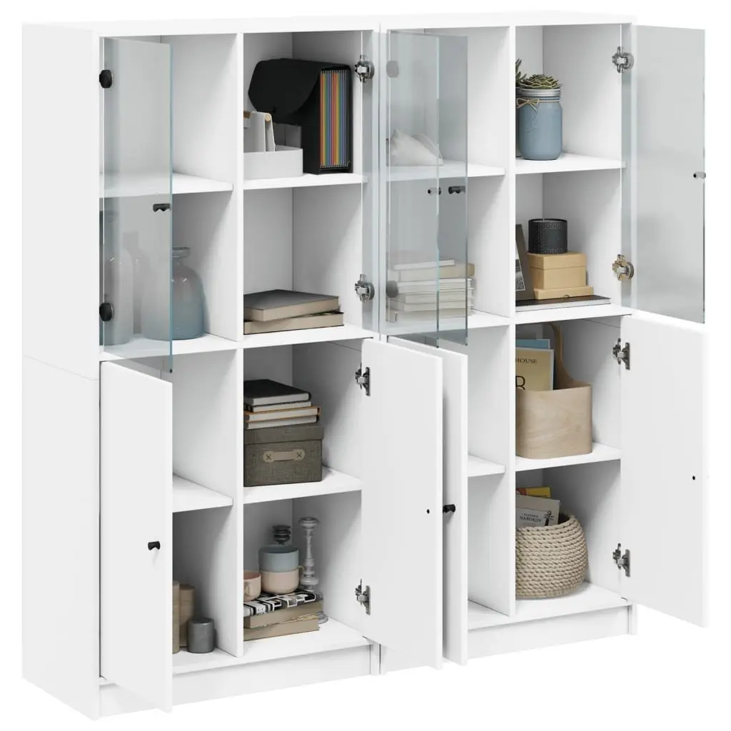 White Bookcase with Doors Engineered Wood Storage Cabinet 136W x 37D x 142H cm