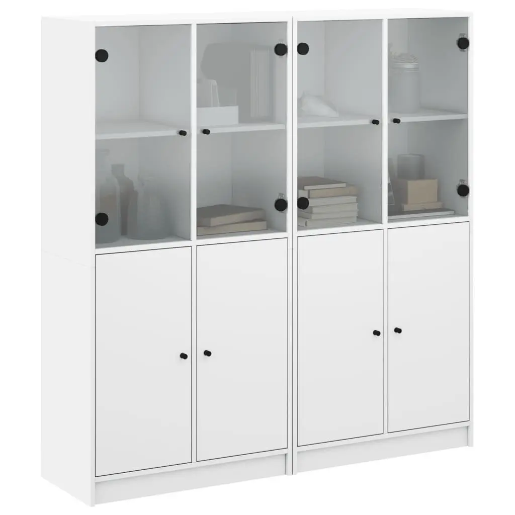 White Bookcase with Doors Engineered Wood Storage Cabinet 136W x 37D x 142H cm