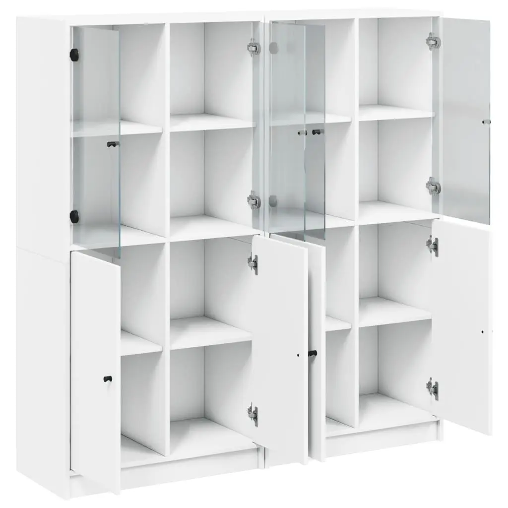 White Bookcase with Doors Engineered Wood Storage Cabinet 136W x 37D x 142H cm