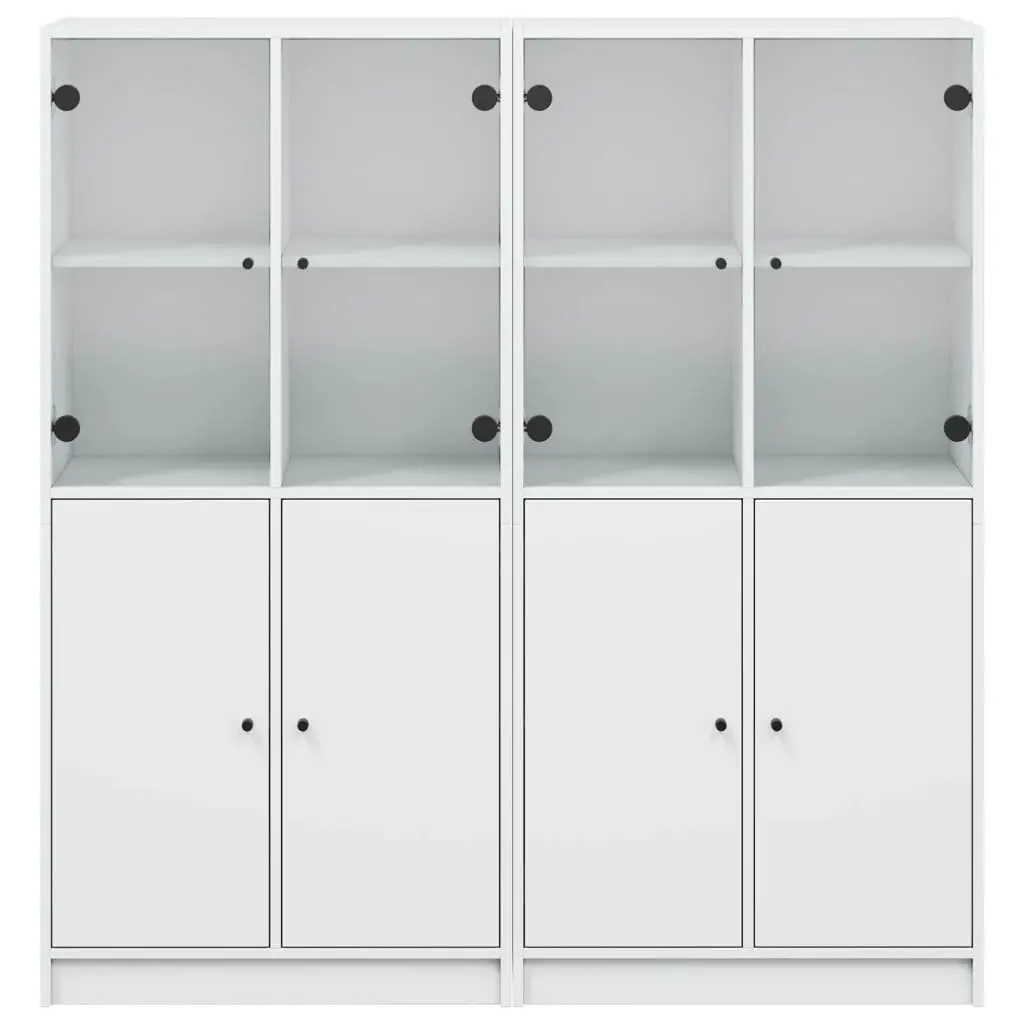 White Bookcase with Doors Engineered Wood Storage Cabinet 136W x 37D x 142H cm