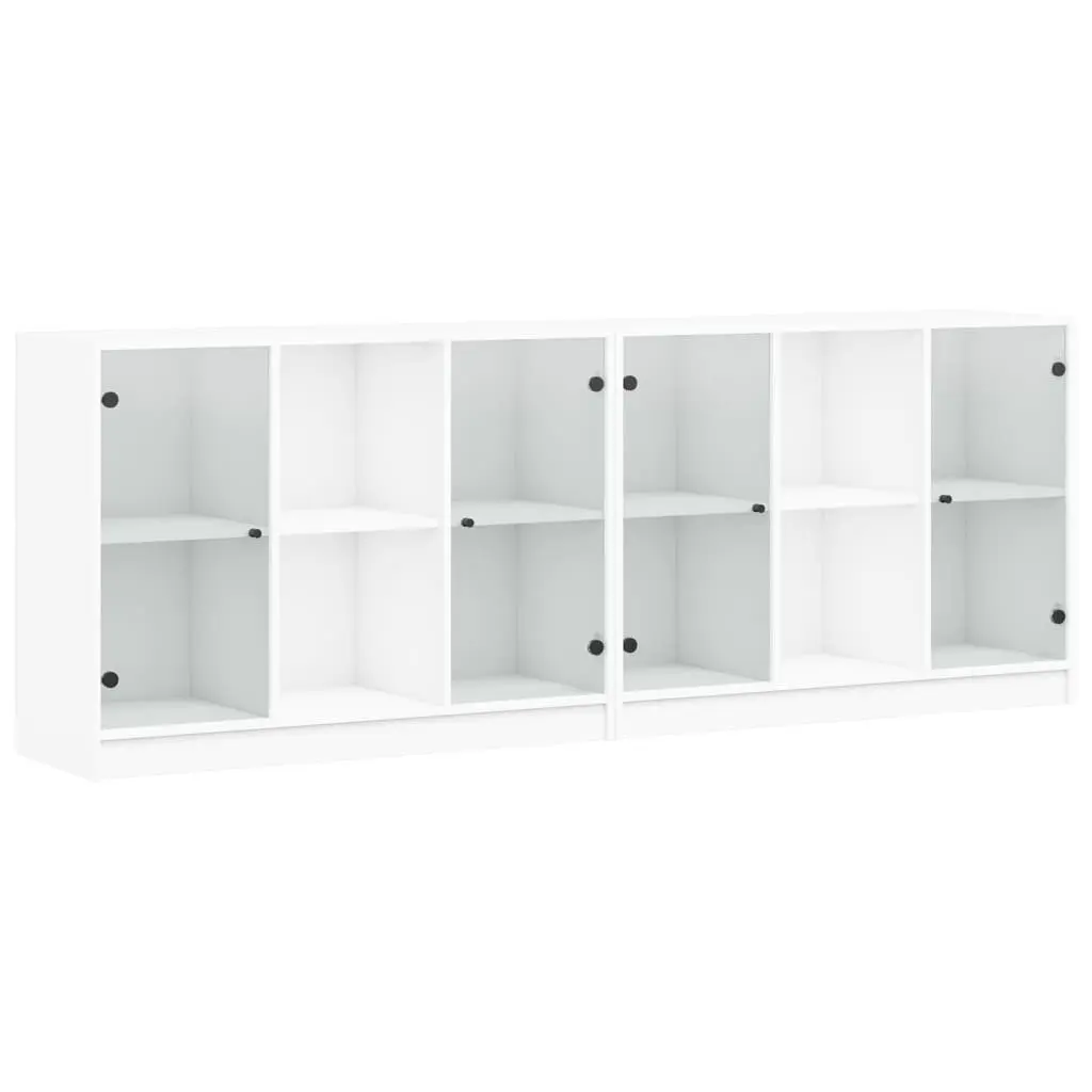 White Modern Bookcase with Glass Doors 204x37x75cm