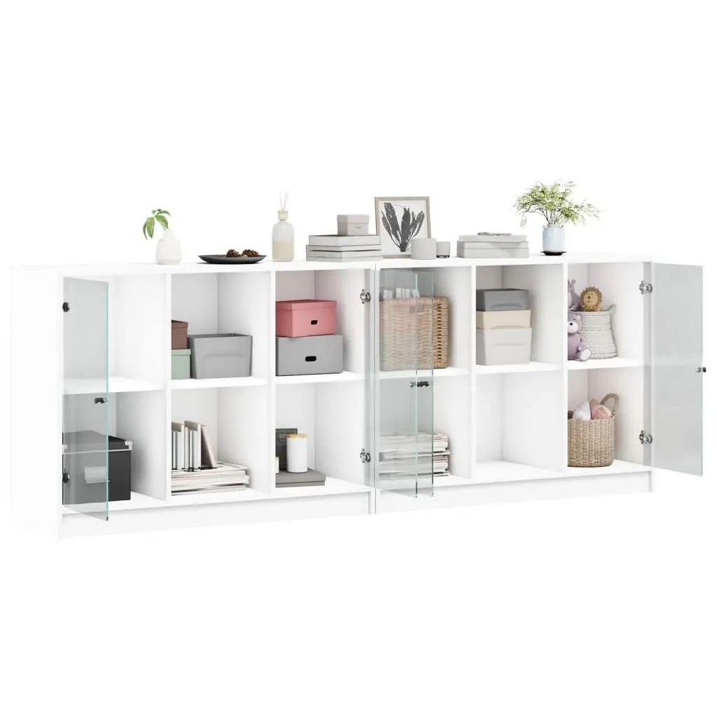 White Modern Bookcase with Glass Doors 204x37x75cm
