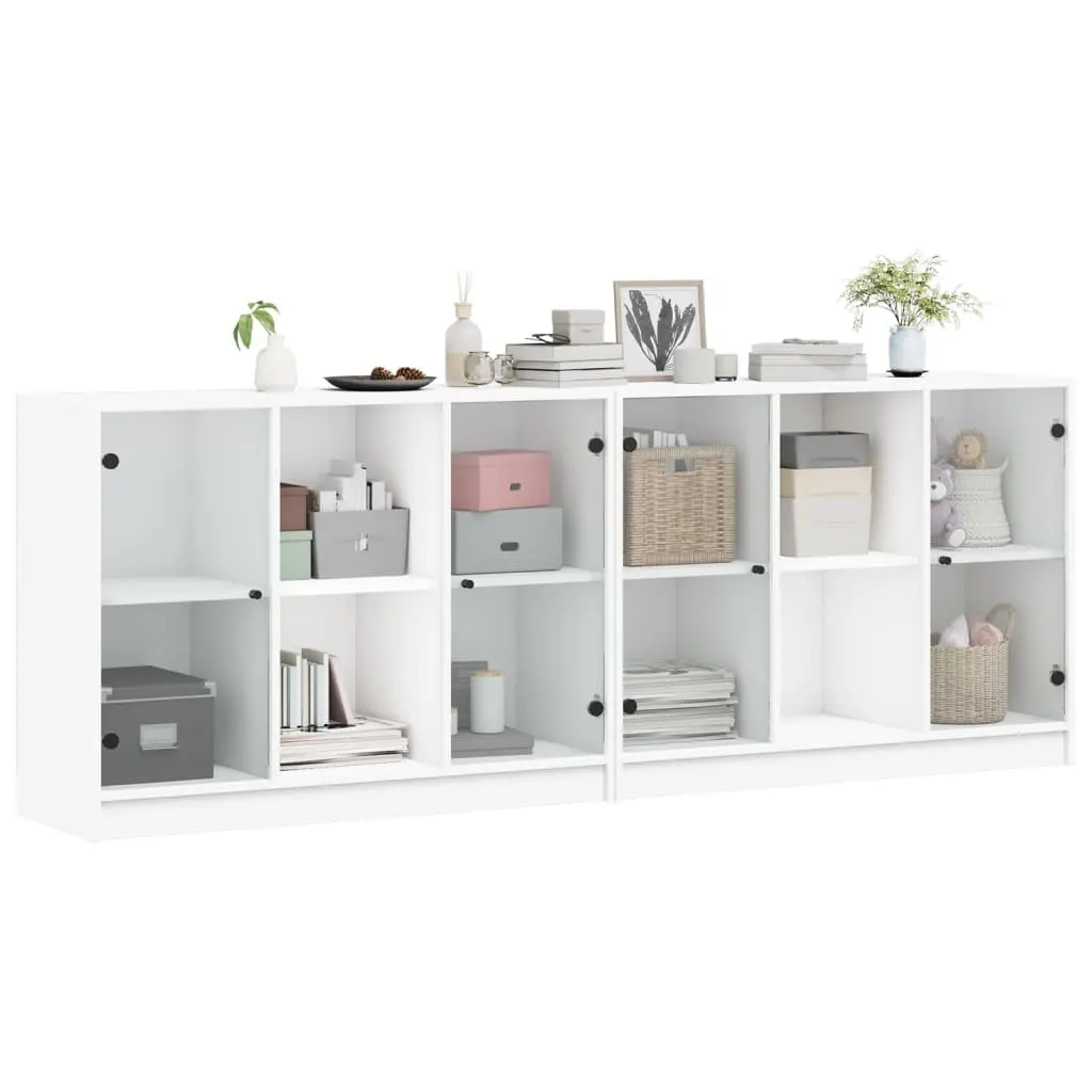 White Modern Bookcase with Glass Doors 204x37x75cm