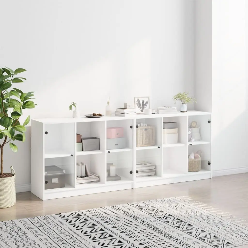 White Modern Bookcase with Glass Doors 204x37x75cm