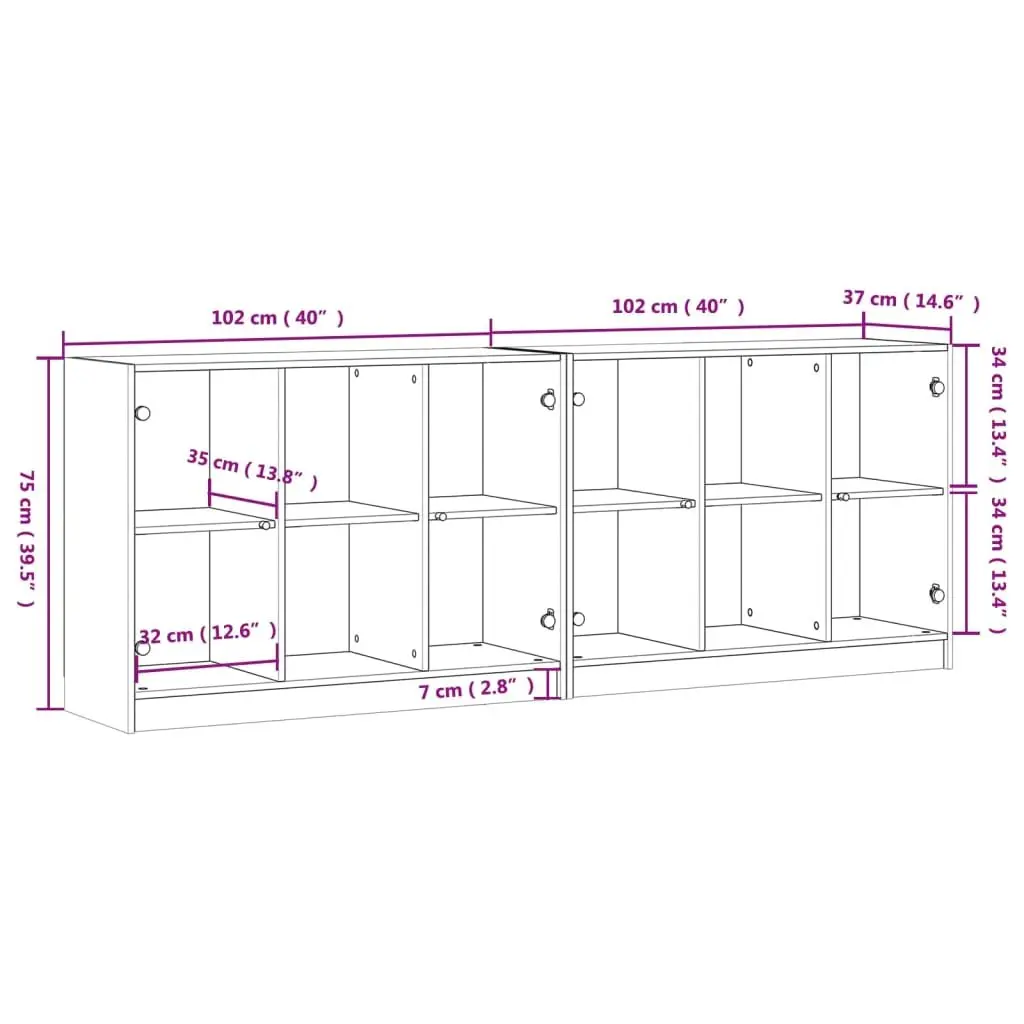 White Modern Bookcase with Glass Doors 204x37x75cm