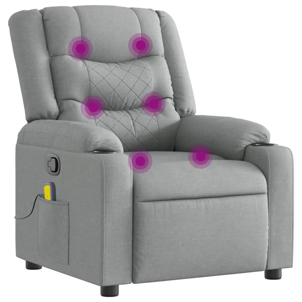Massage Recliner Chair Grey Fabric Manual Recline Vibration Armchair