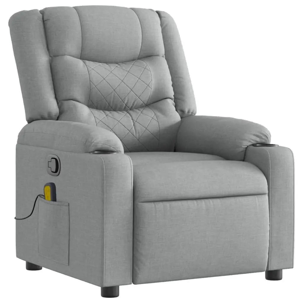 Massage Recliner Chair Grey Fabric Manual Recline Vibration Armchair