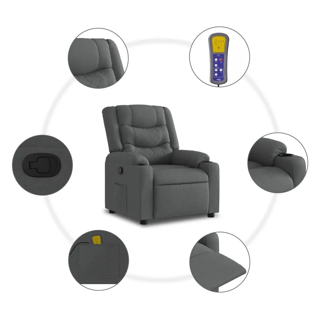 Massage Recliner Chair Grey Fabric Manual Reclining Armchair with Vibration Massage
