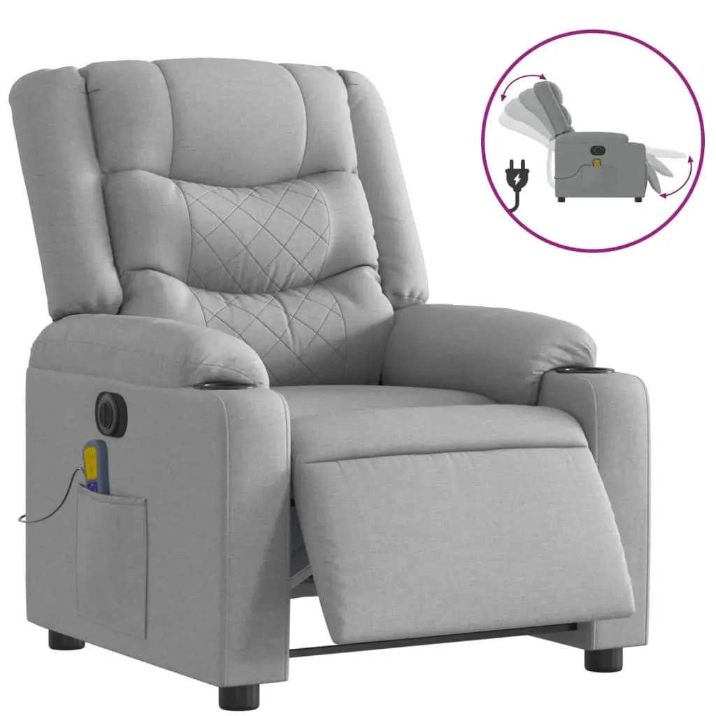 Electric Massage Recliner Chair Grey Fabric Adjustable Vibration