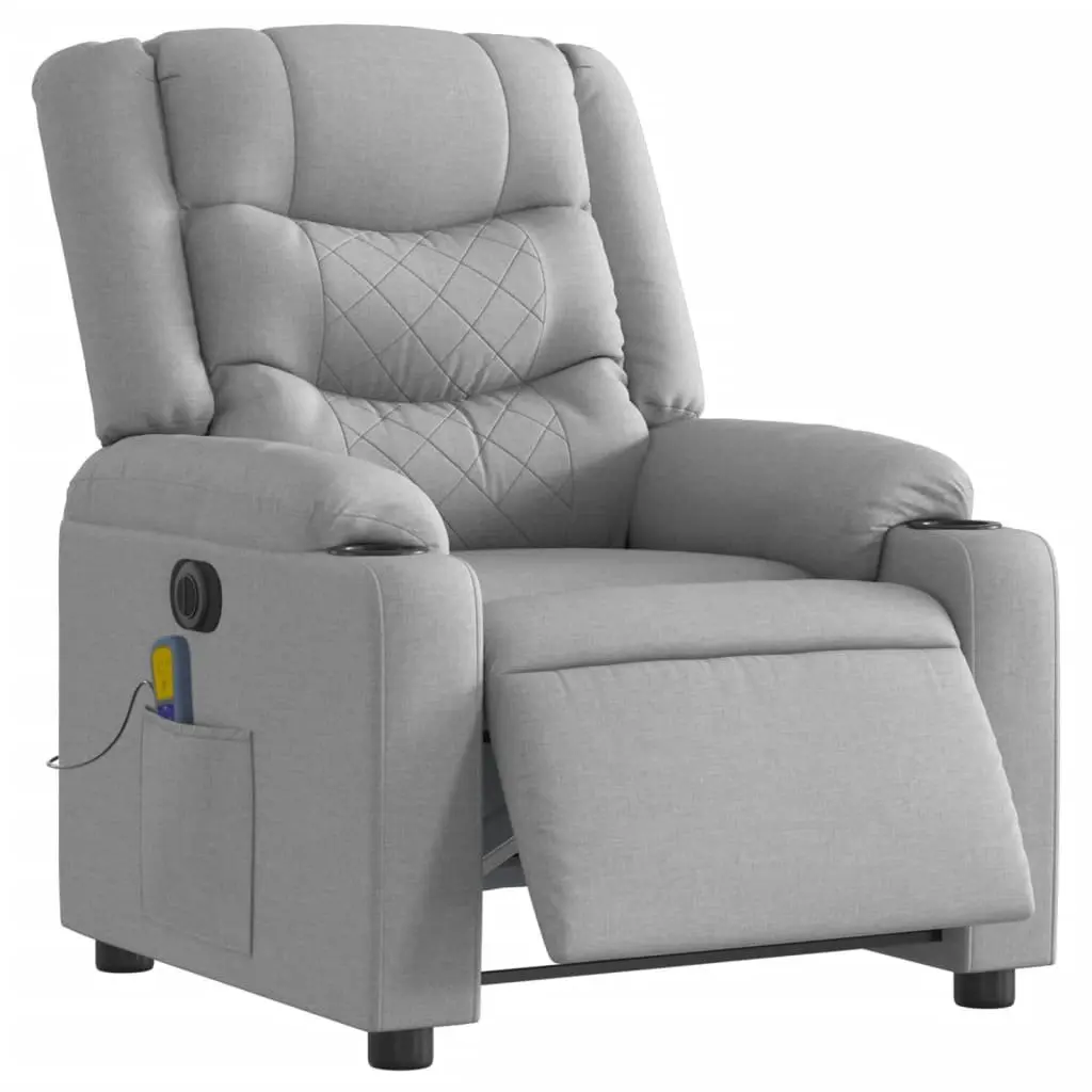 Electric Massage Recliner Chair Grey Fabric Adjustable Vibration