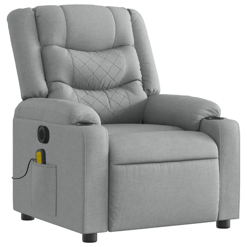 Electric Massage Recliner Chair Grey Fabric Adjustable Vibration