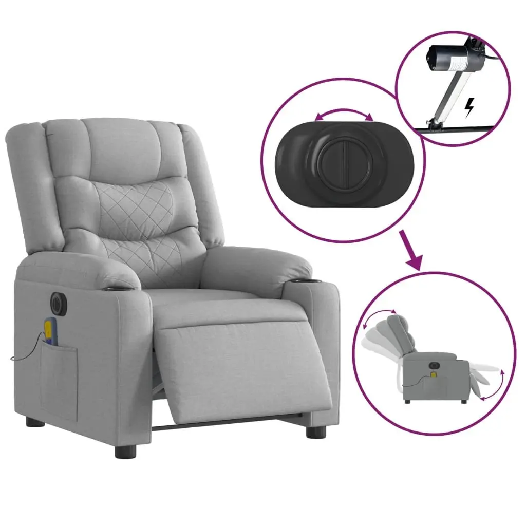 Electric Massage Recliner Chair Grey Fabric Adjustable Vibration