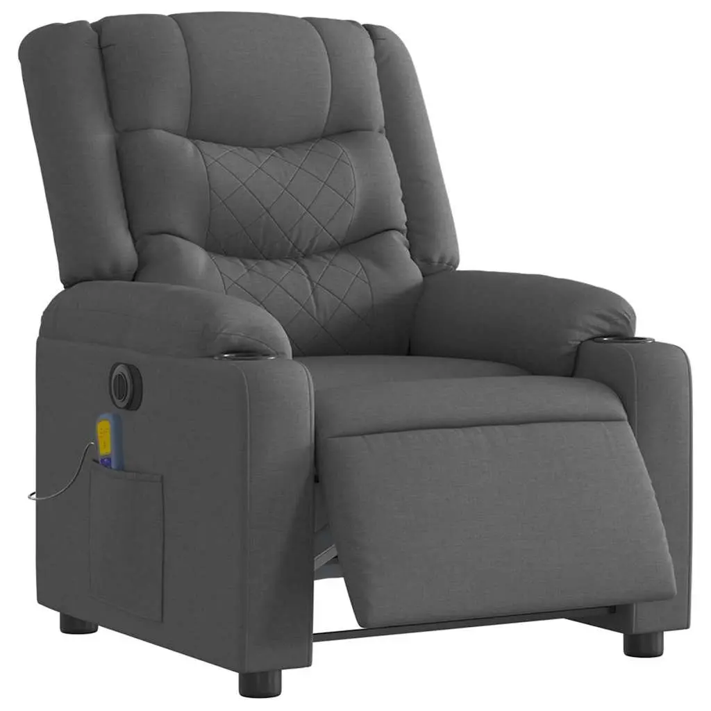 Electric Massage Recliner Chair Grey Fabric Motorised with Footrest and Vibration Massage