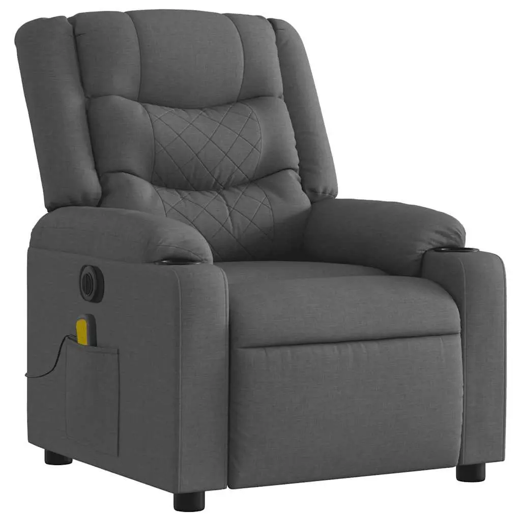 Electric Massage Recliner Chair Grey Fabric Motorised with Footrest and Vibration Massage