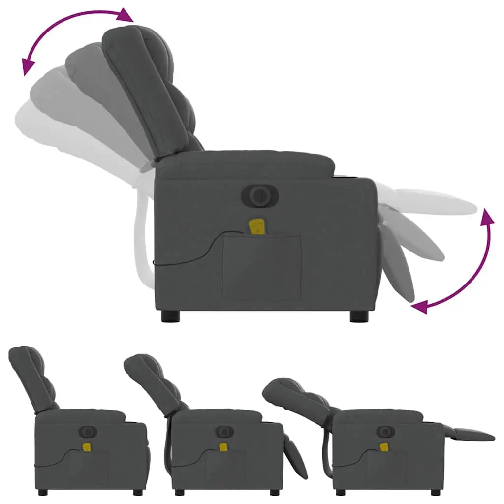 Electric Massage Recliner Chair Grey Fabric Motorised with Footrest and Vibration Massage