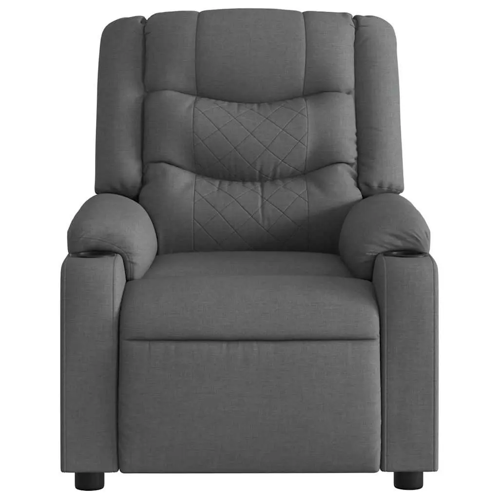 Electric Massage Recliner Chair Grey Fabric Motorised with Footrest and Vibration Massage
