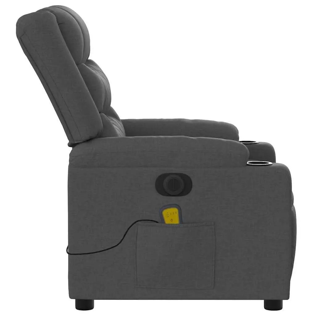 Electric Massage Recliner Chair Grey Fabric Motorised with Footrest and Vibration Massage