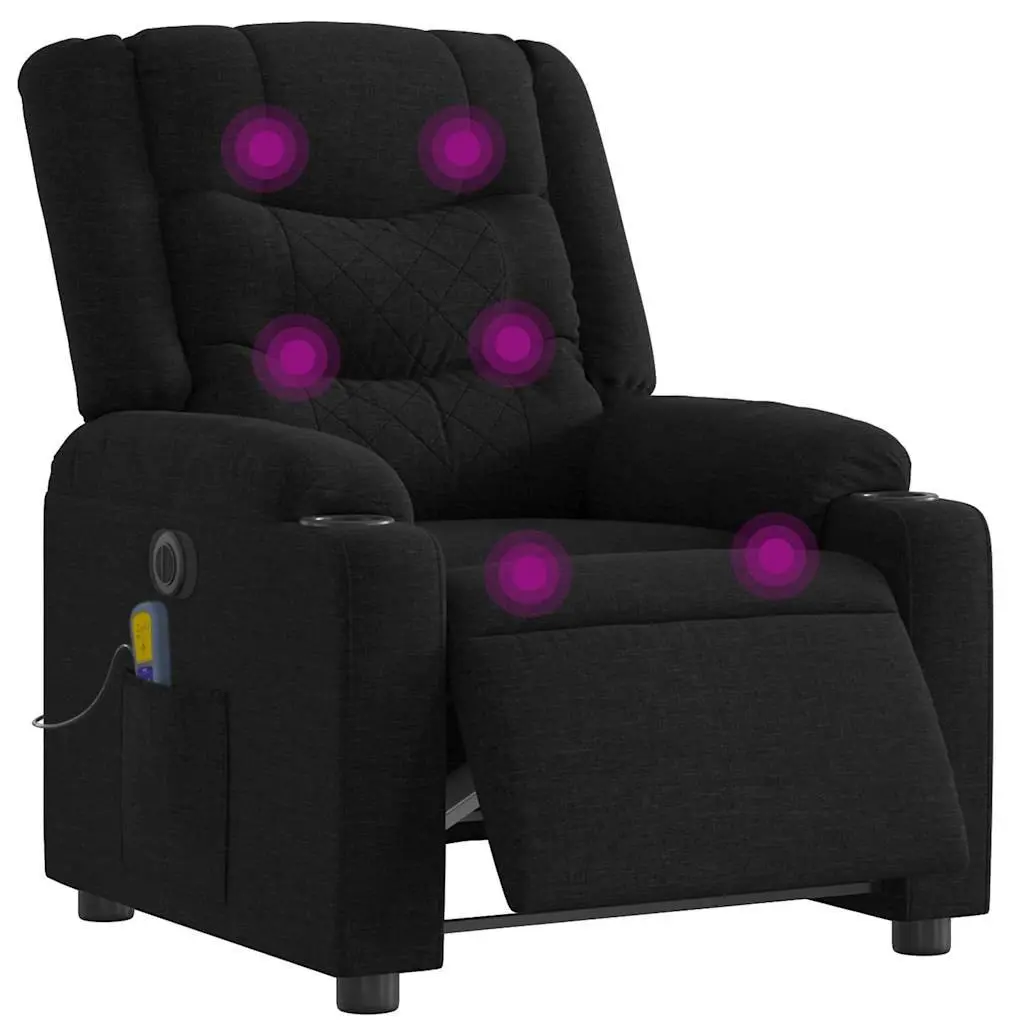 Electric Massage Recliner Chair Black Fabric 135 Degrees USB Powered