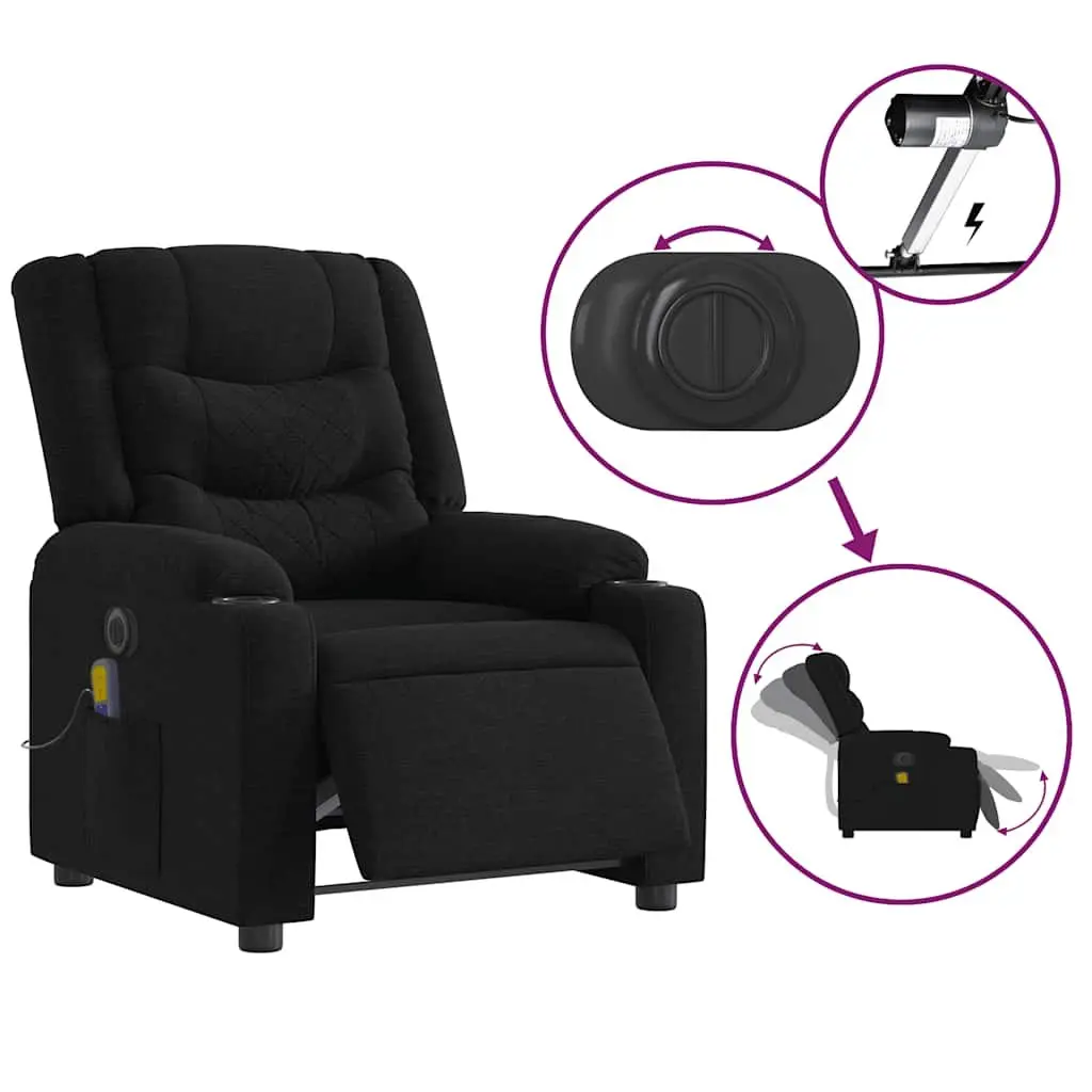 Electric Massage Recliner Chair Black Fabric 135 Degrees USB Powered